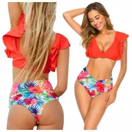 Stroje kąpielowe - KOSTIUM KĄPIELOWY STRÓJ W KWIATY FALBANKA DWUCZĘŚCIOWY Z WYSOKIM STANEM M - miniaturka - grafika 1