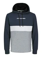 Bluzy męskie - Bestseller A/S Męska bluza z kapturem JJEREID Blocking Sweat Hood NOOS PLS, granatowa marynarka, 3XL, granatowy blezer - miniaturka - grafika 1