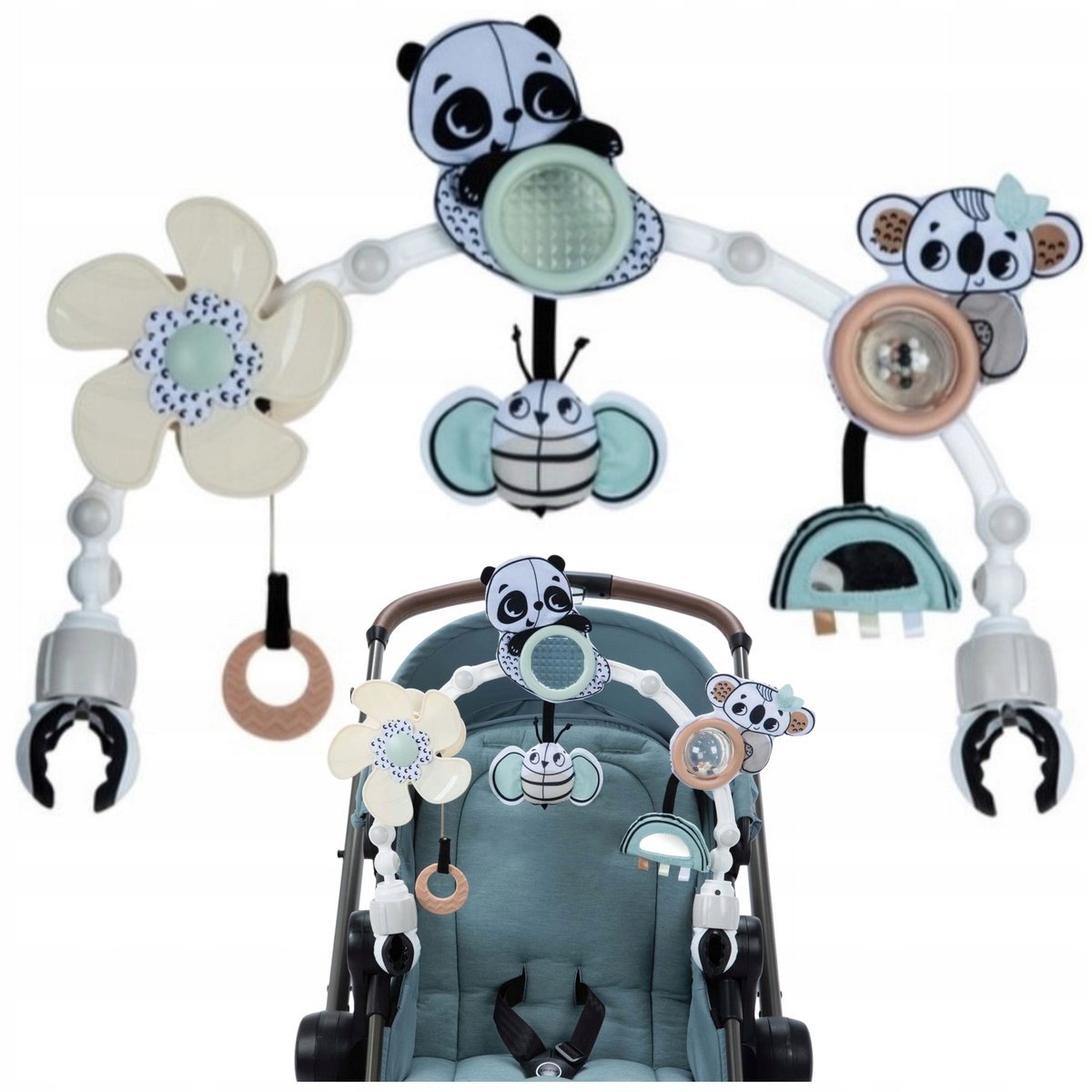 Łuk Pałąk z Zabawkami na Fotelik Leżaczek Wózek 2w! Dekoracja Czarno-Biały