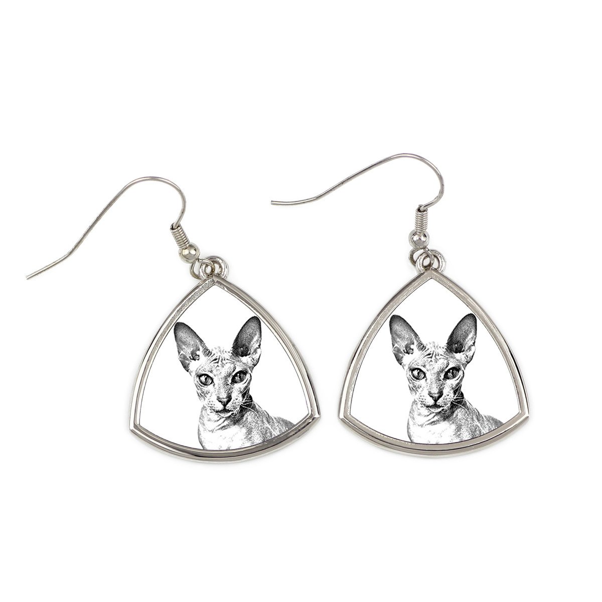 Peterbald - kolczyki z kotem, wiszące kolczyki ze zdjęciem, personalizowana biżuteria z nadrukiem marki Art-Dog