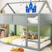 Łóżka dla dzieci i młodzieży - Łóżko piętrowe 90x200cm - ze schodami - konstrukcja z litego drewna - Szary - miniaturka - grafika 1