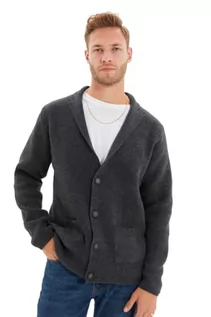Swetry męskie - Trendyol Męski zwykły kardigan z klapą z dzianiny, Antracyt, XL - grafika 1