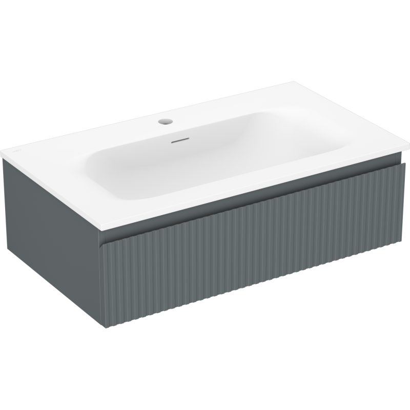 Mexen Rivel szafka łazienkowa 80 cm z umywalką Vela, 1 szuflada, ryflowana , grafit mat/biała mat - 91A20-08023-1-BF66-W23M01