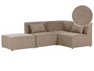 Narożniki - BELIANI Sofa narożnik lewostronny modułowa beżowoszara sztruksowa z otomaną 3-osobowa nowoczesna kanapa z poduszką - miniaturka - grafika 1