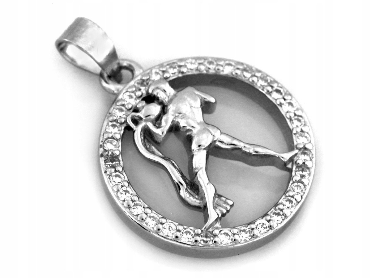 Elegancka zawieszka srebro 925 zodiak Wodnik rodowane z cyrkoniami 1.84g