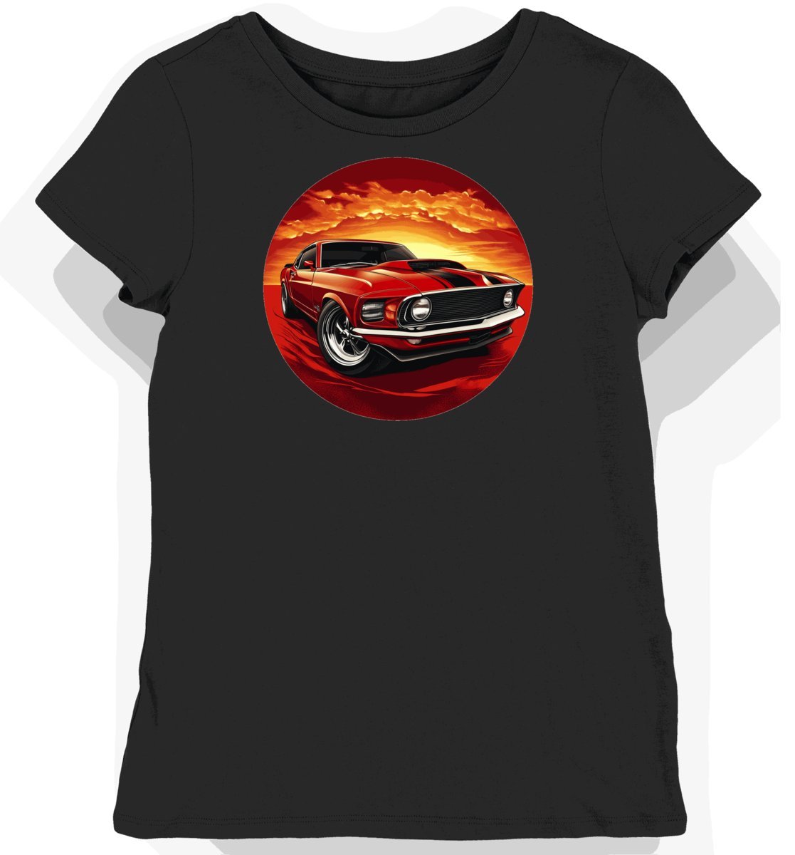 Koszulka damska czarna z Klasycznym Mustangiem w Blasku Ognia L