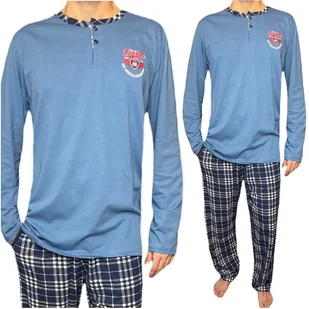 Piżama męska niebieska długie spodnie długi rękaw guziczki Freedom 3XL - Piżamy damskie - miniaturka - grafika 1