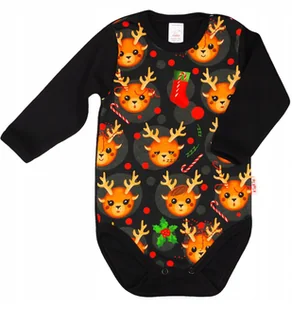 Body długi rękaw Świąteczne Reniferki CZARNE r 80 KLEKLE - Body dla niemowląt - miniaturka - grafika 1