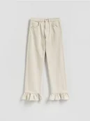 Spodnie damskie - Reserved - Jeansy wide leg z falbankami - kremowy - miniaturka - grafika 1