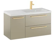 Szafki łazienkowe - Szafka Wisząca Z Umywalką RON 90 cm D Prawa - Cappuccino Mat - Uchwyty Złote Szczotkowane - miniaturka - grafika 1