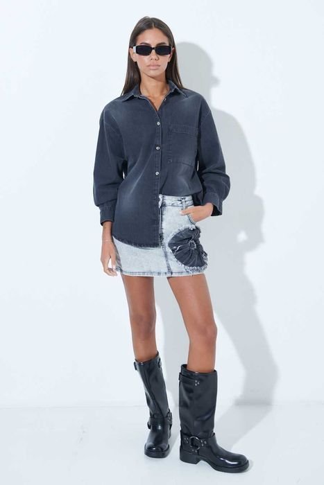 Spódniczka jeansowa mini - szary S