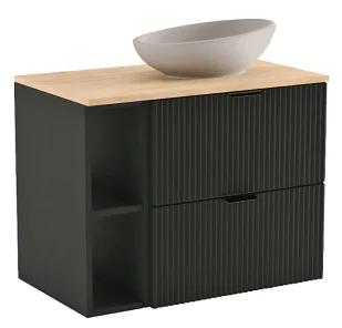 Czarna Szafka Pod Umywalkę Nablatową Z Orzechowym Blatem P3-G04 - Szafki łazienkowe - miniaturka - grafika 1