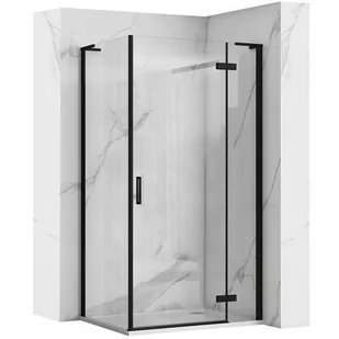 Rea Czarna kabina prysznicowa 100x80 drzwi uchylne Hugo Black REA-K6008+REA-K6607 - Kabiny prysznicowe - miniaturka - grafika 1