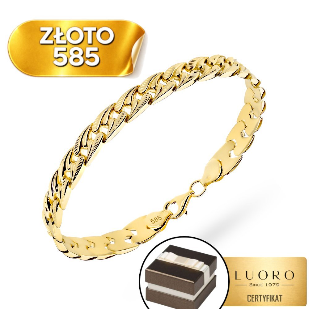 BRANSOLETKA ZŁOTA 585 14K WARKOCZ DIAMENTOWANA 21 CM ELEGANCKA PREZENT