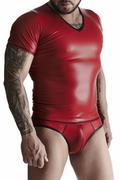 Bielizna erotyczna męska - Regnes Fetish Planet męski komplet z wetlooka: t-shirt w serek, figi typu brazyliany M 65-SET014-RED-M - miniaturka - grafika 1
