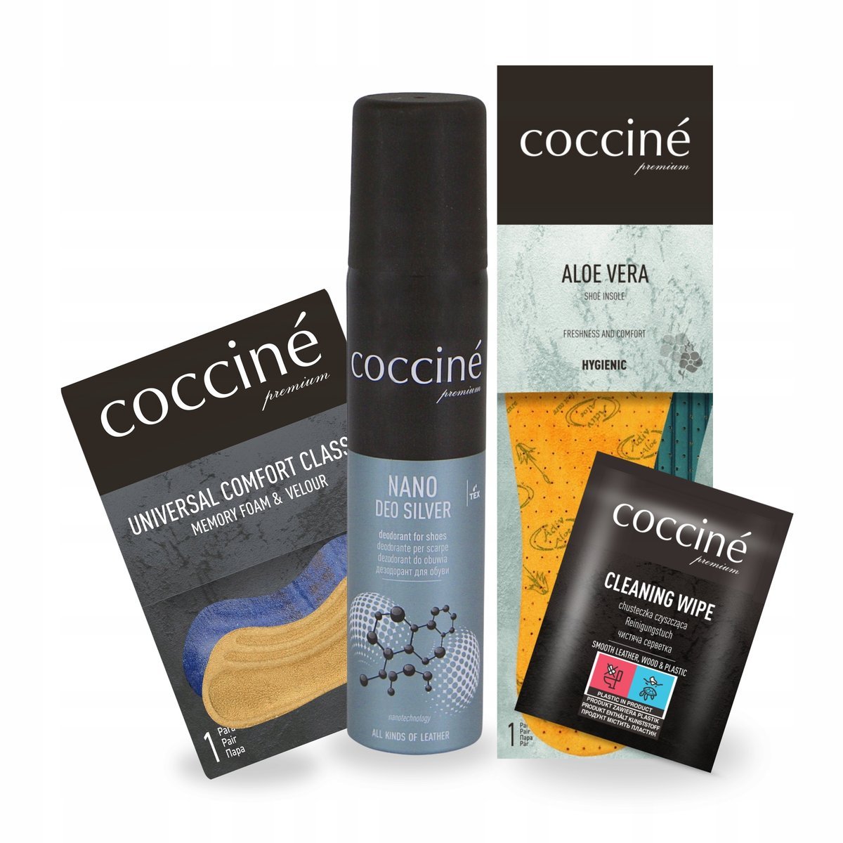 Zapiętki i Nano Deo Silver z Wkładką i Chusteczką Coccine Zestaw 4w1