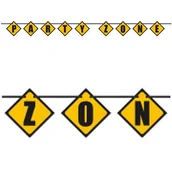 Balony i akcesoria - Girlanda Party Zone - Plac Budowy, żółto-czarna, 2,74 m - miniaturka - grafika 1