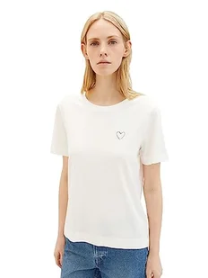 T-shirt damski TOM TAILOR z nadrukiem serca, 10315-Szept Biały, XXL - Koszulki i topy damskie - miniaturka - grafika 1