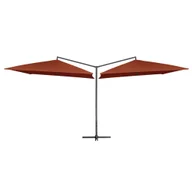 Parasole ogrodowe - vidaXL Podwójny parasol na stalowym słupku, 250 x 250 cm, terakota vidaXL - miniaturka - grafika 1