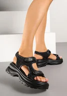 Sandały damskie - Czarne Sportowe Sandały z Zapięciem na Rzep i Piankową Podeszwą z Tłoczeniami Nimivelle - miniaturka - grafika 1