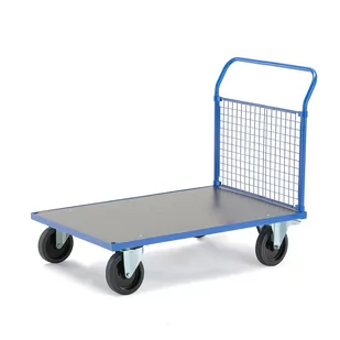 Wózek platformowy TRANSFER, 1 burta z siatki, 1200x800 mm, guma elastyczna, z hamulcami - Wózki magazynowe - miniaturka - grafika 1