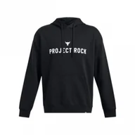 Bluzy sportowe męskie - Męska bluza treningowa z kapturem Under Armour Project Rock Icon Fleece Hdy - czarna - UNDER ARMOUR - miniaturka - grafika 1