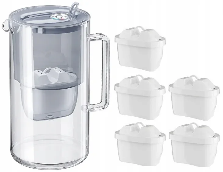 Dzbanek Filtrujący Aquaphor Glass 2,5l Szklany Szary +5 Filtrów
