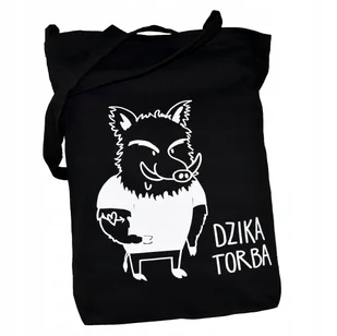 TORBA bawełniana czarna 220g z nadrukiem DZIKA TORBA dzik siatka na zakupy - Torby i wózki na zakupy - miniaturka - grafika 1