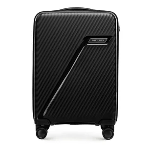 Mała walizka z polipropylenu w ukośne pasy czarno - srebrna - Walizki - miniaturka - grafika 1