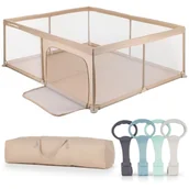 Łóżeczka i kojce - Duży Kojec Dziecięcy Łóżeczko Plac Zabaw Z Podłogą Suchy Basen 150X200 Beżowy + Uchwyty Do Kojca Zestaw Sun Baby - miniaturka - grafika 1