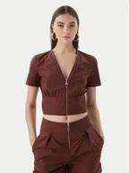 Bluzki damskie - Patrizia Pepe Bluzka 2C1672/A9B9-B887 Brązowy ciemny Regular Fit - miniaturka - grafika 1