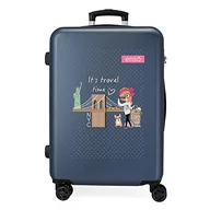 Walizki - Enso Walizka podróżna Travel Time, średnia, niebieska, 46 x 65 x 23 cm, twardy plastik, boczne zamknięcie łączone, 56 l, 3 kg, 4 kółka - miniaturka - grafika 1
