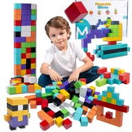 Klocki - KLOCKI MAGNETYCZNE KONSTRUKCYJNE 3D KOSTKI BUDOWLANE SZEŚCIANY MAGNESY 96el - miniaturka - grafika 1