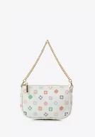 Torebki damskie - Damska minitorebka ze skóry w monogram na łańcuszku złamana biel - miniaturka - grafika 1