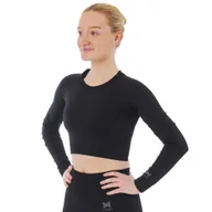 Koszulki sportowe damskie - Xtreme Sportswear Crop Damski top sportowy z długim rękawem Czarny - miniaturka - grafika 1