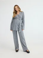 Swetry damskie - Reserved - Kardigan z wiązaniem - szary - miniaturka - grafika 1