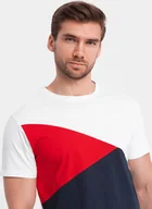 Koszulki męskie - Ombre Trójkolorowy t-shirt męski bawełniany - biało-granatowy V3 OM-TSCT-0174 M - miniaturka - grafika 1