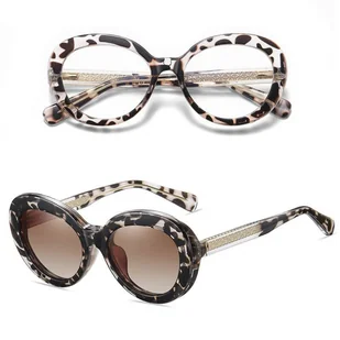 2w1 Okulary damskie do komputera + nakładka przeciwsłoneczna na magnes Clip-On 25174D panterkowe - Okulary korekcyjne, oprawki, szkła - miniaturka - grafika 1