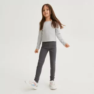 Reserved - Bawełniane legginsy w prążek - Szary - Spodnie i spodenki dla dziewczynek - miniaturka - grafika 1