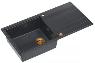 Quadron Zlewozmywak granitowy jednokomorowy 100x50x21.5 cm z ociekaczem EVAN 146 XL GRANITEQ BLACK DIAMOND z miedzianym odpływem - Zlewozmywaki - miniaturka - grafika 1
