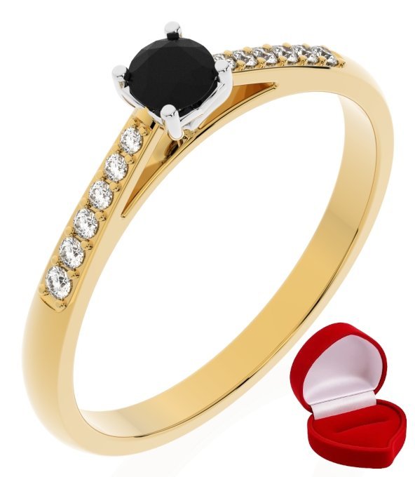 ZŁOTY PIERŚCIONEK ZARĘCZYNOWY 585 14k CZARNY BRYLANT 0,14 ct R12