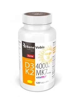 Bene Vobis, Witamina D3 FORTE 4000IU + K2 MK7 100mcg, Suplement diety, 120 kaps. - Witaminy i minerały - miniaturka - grafika 1