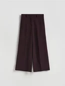 Spodnie damskie - Reserved - Spodnie wide leg z kantem - ciemnobrązowy - miniaturka - grafika 1
