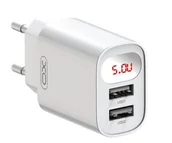 Ładowarki do telefonów - XO ładowarka sieciowa L95 2x USB 2,4A biała z wyświetlaczem - miniaturka - grafika 1