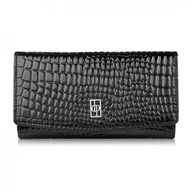 Portfele - PORTFEL DAMSKI SKÓRZANY DUŻY CZARNY CROCO Z OCHRONĄ RFID PAOLO PERUZZI AL-02-BL - miniaturka - grafika 1