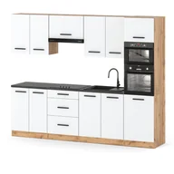 Meble kuchenne - Kuchnia słupek modułowa z blatem nowoczesna marra 2.6m duża wotan biały mat - miniaturka - grafika 1