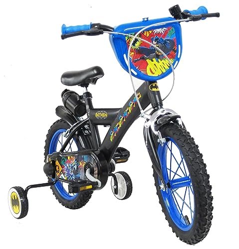 albri 14 cali, rower Batman, ze stabilizatorami bocznymi, butelką i niestandardową przednią tarczą. Made in Italy Dziecko, Czarny
