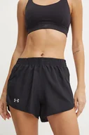 Spodenki damskie - Under Armour szorty do biegania Fly By kolor czarny gładkie high waist - miniaturka - grafika 1