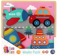 Zabawki interaktywne dla dzieci - Układanka drewniana Pojazdy BAM BAM - miniaturka - grafika 1