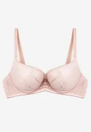 Biustonosze - Różowy Biustonosz Push Up z Przeszyciami i Wzorem w Kropki Azurelle - miniaturka - grafika 1